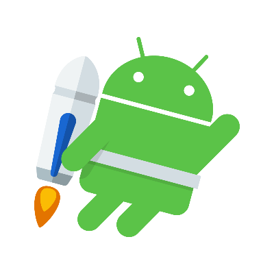 android mascot with rocket pack